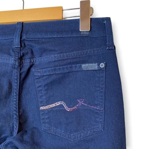 7 For All Mankind Navy Blue Bootcut Jeans with  Swarovski Crystal Pockets - Picture 6 of 10